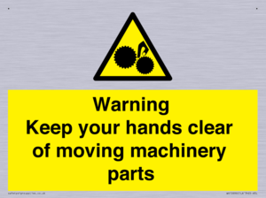 Warning - Keep your hands clear of moving machinery parts